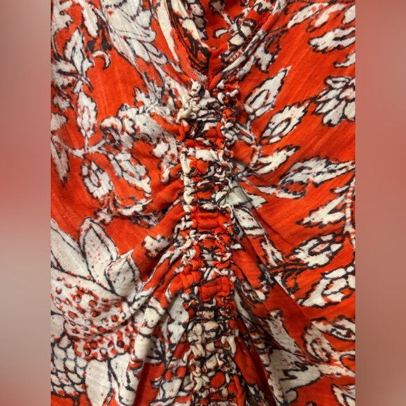 Free People Say the Word Floral Rushed Top Ruby Red Orange S - Picture 7 of 8